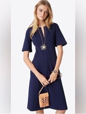 Tory Burch Navy Split-Neck Midi Dress